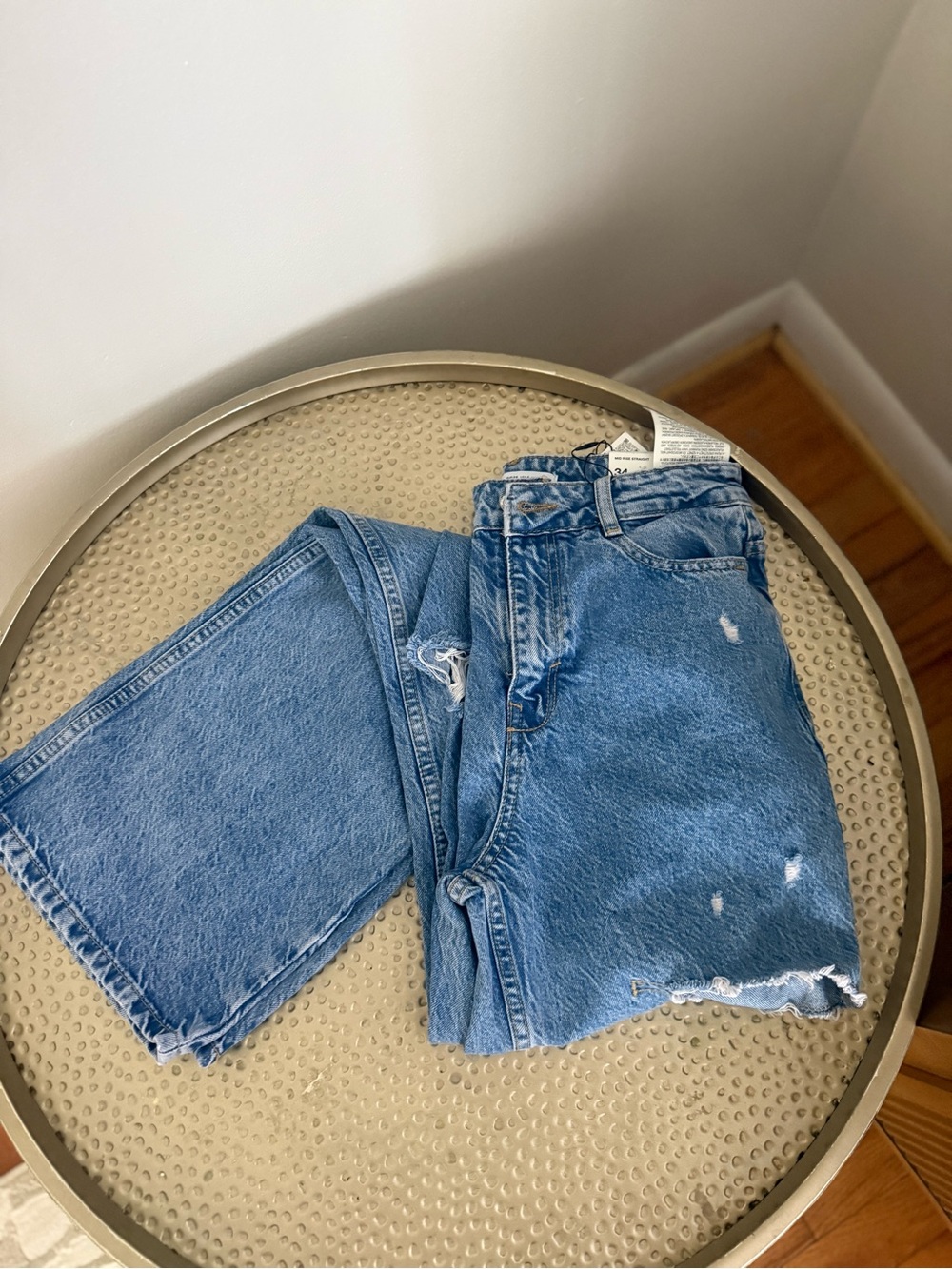 Zara Light Blue Distressed Straight-Leg Jeans